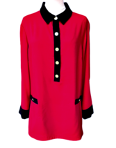 Jones New York Tunic Pink Black Top Size 16 Roll Tab Sleeve Barbiecore P... - $11.54
