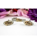 FRED Name Tie Clasp Clip Cufflinks Vintage Set Gold/ Silvertone FREDERIC... - €21,46 EUR