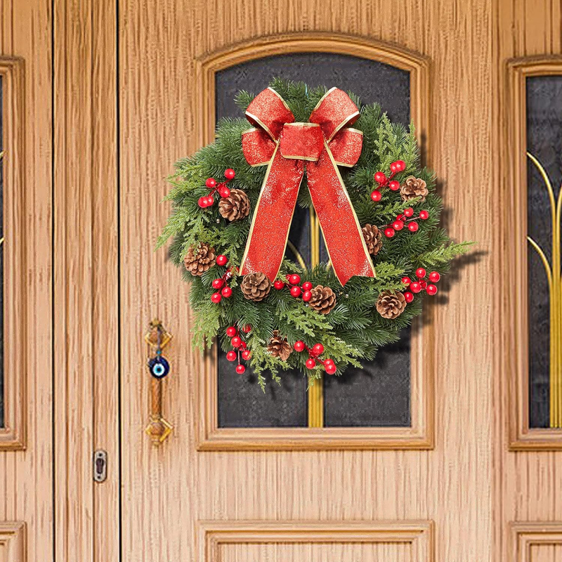 Christmas Wreath 16 Inches, with Metal Hanger, Pre-Lit Artificial Christmas Fron Item image 6