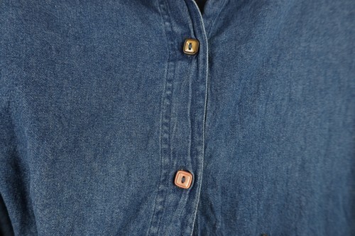 Vtg 90s Streetwear Womens 1X Distressed Embroidered Flower Denim Button Shirt Item image 5