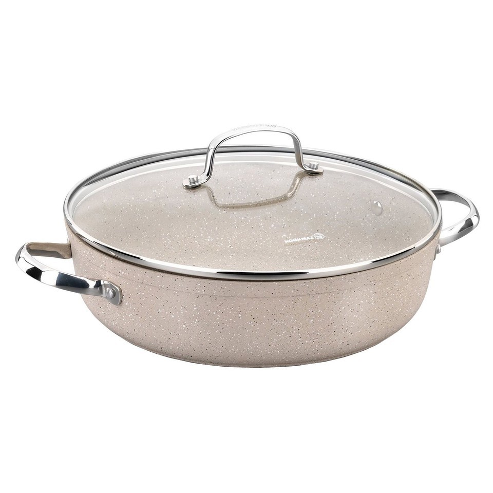 Korkmaz Granita 2.5 Liter Aluminum Nonstick Low Casserole with Lid in Tan - $70.40