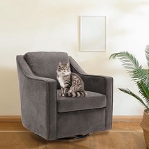Upholstered 360 Swivel Accent Chair With Track Arms, Thick Padded Arm Chair With - £346.98 GBP