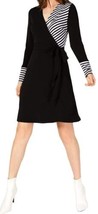 allbrand365 designer Womens Striped Mixed-Media Dress Without Tie,Black ... - £66.30 GBP