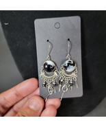 Vintage Earrings Black Stone Chandelier Solid  Modernist Jewelry - €50,53 EUR