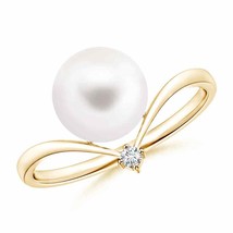 ANGARA Freshwater Pearl Chevron Ring with Diamond for Women in 14K Solid Gold - £299.76 GBP