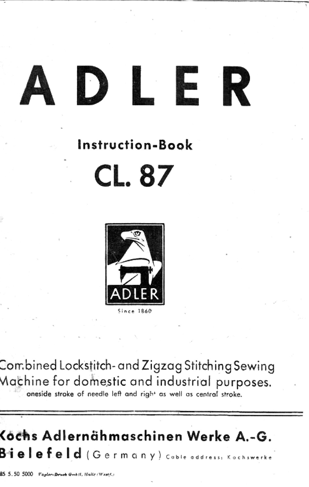 Adler 187 and 87 Manual  for Sewing Machine Enlarged English language - $12.99