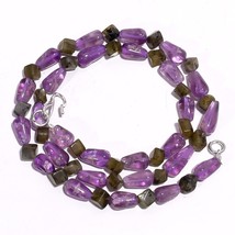 Natural Labradorite Amethyst Gemstone Mix Shape Smooth Beads Necklace 17&quot; UB5855 - £7.82 GBP