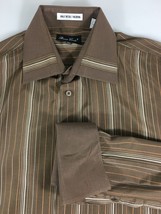 Bruno Conte 17.5 36/37 Brown Striped French Cuff Cotton Blend Dress Shirt - £21.97 GBP