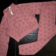 Victoria&#39;s Secret Pink M Pj Sleepwear Shirt+Jogger Thermal Pink Soft Pajamas - £54.48 GBP