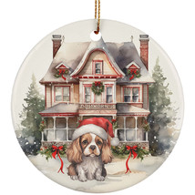 Cavalier King Dog Santa Hat And New Home Christmas Ornament Ceramic Gift Decor - £11.83 GBP