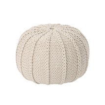 Beige Knitted Cotton Round Pouf &amp; Ottoman | Versatile Floor Cushion - $1,554.61 MXN