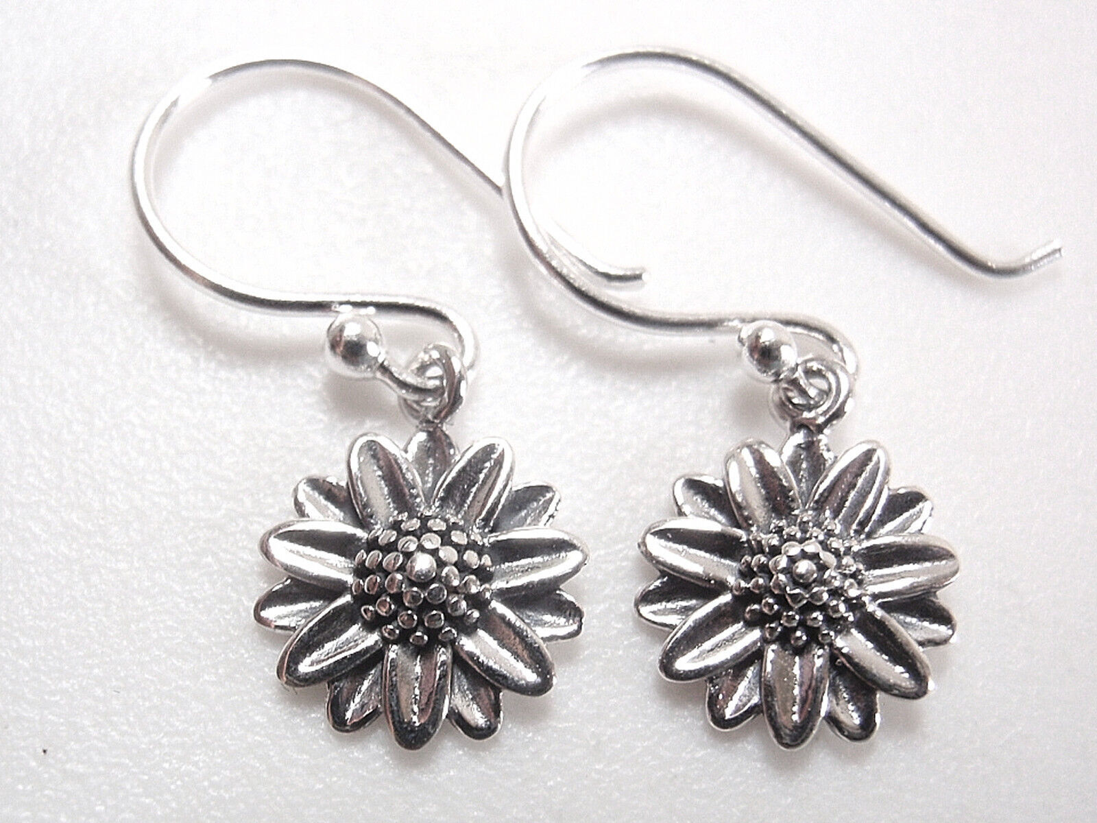 Glorious Sunflower 925 Sterling Silver Dangle Drop Earrings small