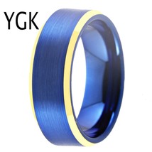 Blue Tungsten Rings for Men Jewelry Classical Men Golden and Blue Ring Never Fad - £22.94 GBP