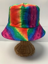 Pretty &amp; fun bucket hat multicolor rainbow cotton unisex reverses to black - $446.66 MXN