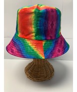 Pretty &amp; fun bucket hat multicolor rainbow cotton unisex reverses to black - $446.66 MXN