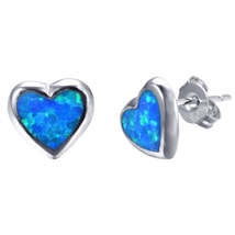 Blue Opal Bezel-Set Heart Stud Earrings - £12.05 GBP