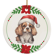 Cute Cavalier King Puppy Dog Santa Hat Christmas Ornament Ceramic 3&quot; Gift Decor - £11.83 GBP