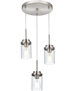 3-Light Hanging Pendant Chandelier Light Fixture, Brushed Nickel w/ Glas... - $67.27