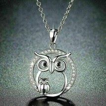 2CT Round Cut CZ Diamond Owl Pendant 14K White Gold Finish 18&quot; Free Chain - £91.14 GBP