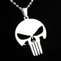PUNISHER NECKLACE Stainless Steel 316L Metal Pendant 24&quot; Ball Chain Supe... - $91.22 MXN