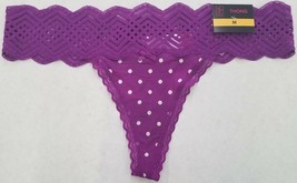 No Boundaries Women&#39;s Micro &amp; Lace Thongs Purple Wish Dot Size 2XL (9)  NEW - $9.74