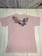Vtg Single Stitch Butterfly Roses Pink Graphic Women’s Shirt Large - $14.99