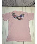 Vtg Single Stitch Butterfly Roses Pink Graphic Women’s Shirt Large - $20.50 CAD