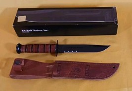 USA KA-BAR 1218 USMC Brown Serrated Knife w/ Leather Sheath - £91.94 GBP