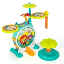 3 Pieces Electric Kids Drum Set with Microphone Stool Pedal - Color: Green - $2,455.47 MXN