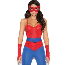 Spider Man Costume Web Print Top Pants Gloves Belt Mask Blue Red 9140 Large - £35.82 GBP