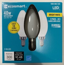 3-Pack EcoSmart B11 Candle Dimmable ENERGY STAR Vintage Bright Wh LED Li... - $6.20