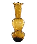 Amber Glass Bud Vase Hand Blown Optic Double Gourd Ruffle Rim Vintage 7.... - £16.41 GBP