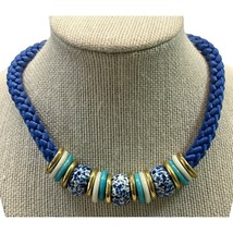 Blue Rope Choker Beaded Necklace Gold Tone 13&quot; - £7.95 GBP