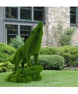 Outdoor Animal Wolf Howling &amp; Turned Head Topiary Green Figures Sculptures - $3,360.00