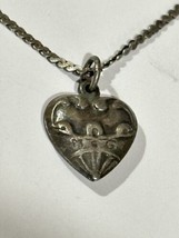 Vintage 40s Sterling Silver Small Puffy Heart Sweetheart Charm  Necklace 18” - £44.85 GBP