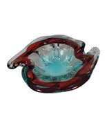 Heavy Hand Blown Turquoise Glass Red Green Fluted Centerpiece Vase Bowl ... - £147.12 GBP