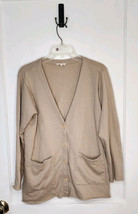 Eileen Fisher Organic Cotton Button Front Cardigan Tan Raw Hem Size Medium - $32.73