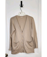 Eileen Fisher Organic Cotton Button Front Cardigan Tan Raw Hem Size Medium - $613.55 MXN