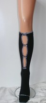 Black Opaque Knee High Socks with diamante rhinestones crystal cut out detail Vi - £6.41 GBP