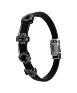 Sterling Silver  Blk. Band 6.5&quot; Bracelet with 4 Sliding Austrian Crystal... - $687.71 MXN