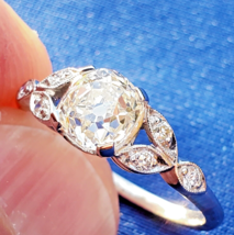 EARTH MINED Diamond Cushion cut Deco Engagement Ring Vintage Platinum So... - $12,845.25