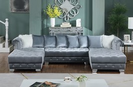 St Helene Grey Velvet Tufted Sectional with Chrome Accents - $1,788.00
