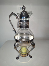 Vintage Silver Plate Glass Coffee / Tea Carafe &amp; Footed Warmer Stand Int... - £50.60 GBP