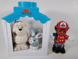 4 Fisher Price Little People Toy Lot: Firefighter Michael, Poodle, Bunny Rabbit - £7.03 GBP