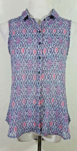 H and M Womens Tank Top Size 4 Button Down Ikat Sheer High Low Abstract Boho - £11.98 GBP