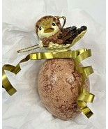 Vintage Egg Chick Christmas Ornament Pink Marble Metallic Ribbon Hanging 4&quot; - $8.20 CAD