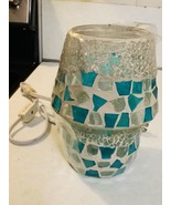 Vintage Teal Mosaic Glass 2-piece Tea Light Lamp Tested - $28.04