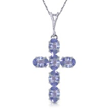 1.5 Carat 14K Solid White Gold Cross Gemstone Necklace Natural Tanzanite 14&quot;-24&quot; - £397.08 GBP