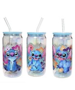 Disney Stitch Cartoon Holographic Glass Tumbler Cup 20 oz UV DTF Blue De... - £15.49 GBP