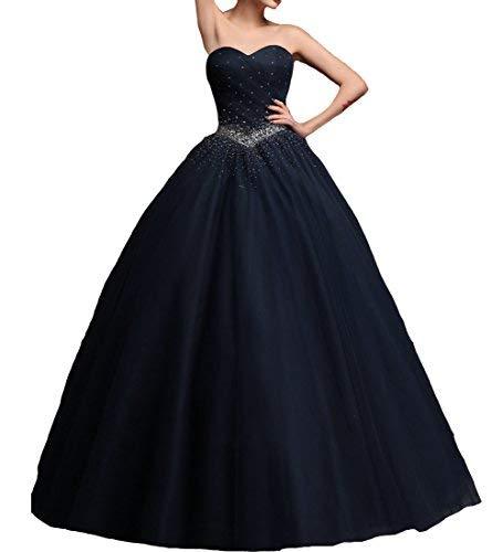 Kivary Beaded Tulle Long Ball Gown Formal Prom Quinceanera Dresses Dark Navy US